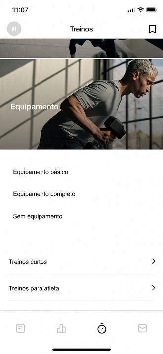 Não é preciso ter nenhum equipamento para treinar com o NTC. Mas caso você tenha, existem diversas séries de exercícios disponíveis.