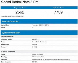 Print Geekbench do Redmi Note 8