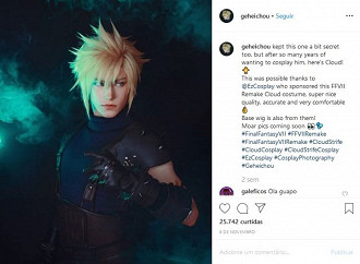 Cosplay do personagem Cloud do jogo Final Fantasy VII Remake. Fonte: Geho (Instagram)