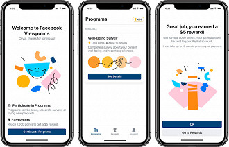 facebook viewpoints - aplicativo disponível nos EUA promete pagar por pesquisas respondidas diretamente em conta paypal - Facebook já estuda liberar o aplicativo para outros países