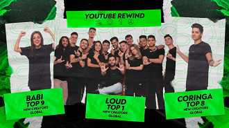 Integrantes da LOUD que ficaram no top 10 de novos criadores no Brasil do YouTube Rewind 2019. Fonte: LOUDgg (Twitter)