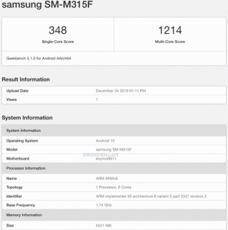 Galaxy M31 no Geekbench