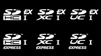 Logos dos novos cartões microSD Express abaixo. Fonte: digitalcameraworld