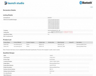 Galaxy M31 no Bluetooth SIG