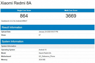 Redmi 8A com Android no Geekbench