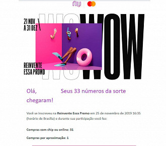 Promoção WOW Nubank envia números da sorte