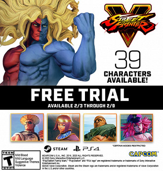 Banner da campanha de teste grátis do jogo Street Fighter V. Fonte: Street Fighter (Twitter)