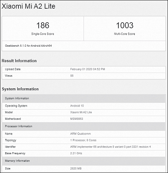 Mi A2 Lite no Geekbench Mi A2 Lite no Geekbench