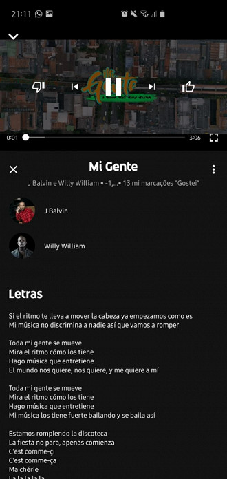 YouTube Music com letras. Fonte: 9to5google