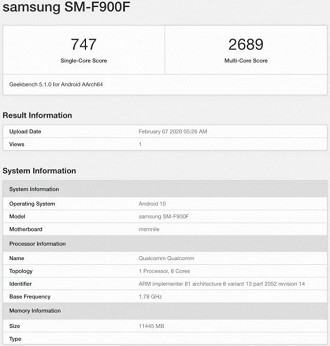 Galaxy Fold no Geekbench com Android 10