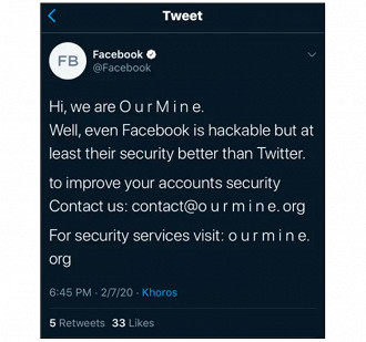Captura mostra a mensagem do grupo hacker que invadiu a conta do Facebook no Twitter