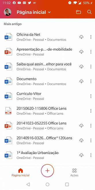 Tela inicial do novo app do Microsoft Office 