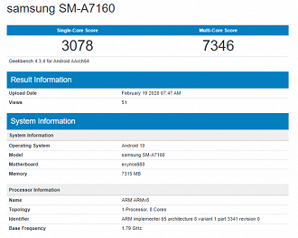 Galaxy A71 5G no Geekbench