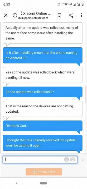 Xiaomi Costumer Care - Suporte da Xiaomi falando sobre o problema. Fonte: GSMArena