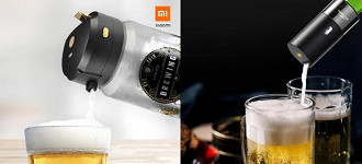 Chopeira  portátil da Xiaomi para lata (esquerda) e garrafa (direita)