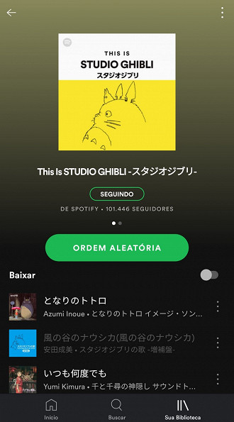 Hub com todos os álbuns disponibilizados pelo Studio Ghibli