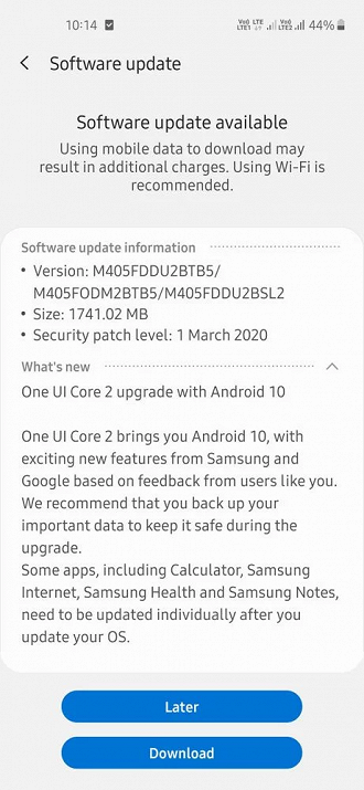 Android 10 no Galaxy M40