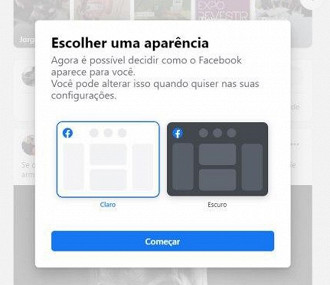 Escolhendo a aparência da tela do site do Facebook