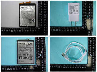 Imagens reais da bateria e do carregador do smartphone Samsung Galaxy M11. Fonte: GSMArena