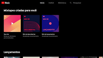 Tela do YouTube Music no navegador do computador