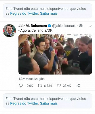 Tweets apagados do presidente Jair Bolsonaro no Twitter. Fonte: Twitter