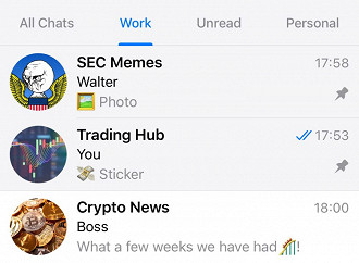 Conversas pinadas no Telegram. Fonte: Telegram
