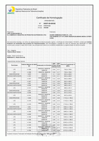 Documento de homologação do Redmi Note 9s