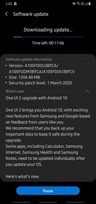 Android 10 no Galaxy A10
