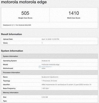 Motorola Edge no Geekbench