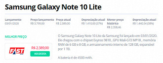 Galaxy Note 10 Lite - Menor preço histórico (Atenção! Os preços são atualizados de maneira automática)