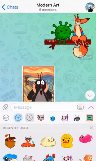 Mais facilidade para achar novas maneiras de se expressar com a biblioteca de 20.000 Stickers do Telegram. Fonte: Telegram