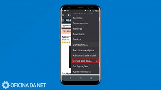 Ativando o modo versão para computador no app Chrome.