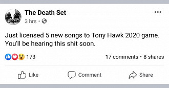 Postagem da banda The Dead Set dizendo que cinco músicas de sua autoria seriam incluídas no novo game. Fonte: Twitter