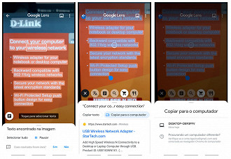 Ao utilizar o Google Lens, você pode traduzir, ouvir, copiar, referênciar e agora compartilhar o conteúdo copiado para seu computador. Sem a necessidade de aplicativos de terceiros. Protegendo sua privacidade através de sua conta do Google.