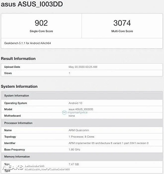 Pontuação do ROG Phone 3 no Geekbench