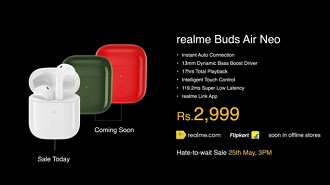 Fone de ouvido earbud Bluetooth TWS Realme Buds Air Neo. Fonte: GSMArena