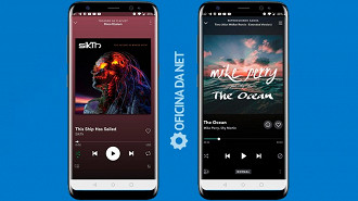 Tela de reprodução do Spotify a esquerda e do Tidal a direita.