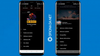 Opções mostradas ao selecionar o botão com três pontos na vertical - Spotify a esquerda e Tidal a direita.
