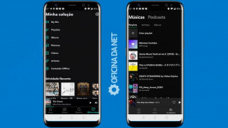 Exibição dos álbuns, artistas e playlists de cada serviço - Tidal a esquerda e Spotify a direita.