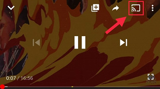 Botão para transmissão do vídeo do YouTube na TV.