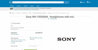 Site canadense da Dell mostrando informações sobre o Sony WH-1000XM4. Fonte: TheWalkmanBlog
