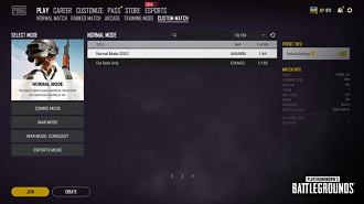Mudança na lista de partidas personalizadas no update 7.3 de PUBG. Fonte: PUBG