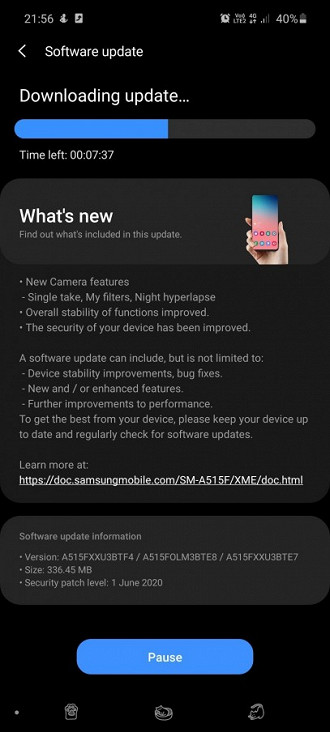 Nova atualização do Galaxy A51
