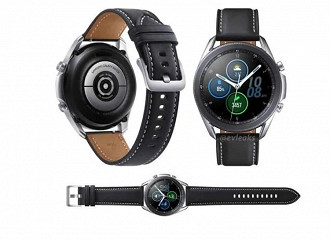 Samsung Galaxy Watch 3 na cor preta com prata. Fonte: GMSArenaSamsung Galaxy Watch 3 na cor preta com prata. Fonte: GMSArena