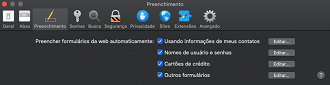 Safari > Preferências > Preenchimento