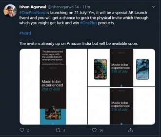 Tweet de Ishan Agarwal revela data de lançamento do OnePlus Nord