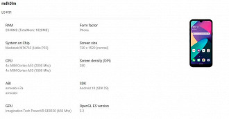 Algumas especificações do LG K31