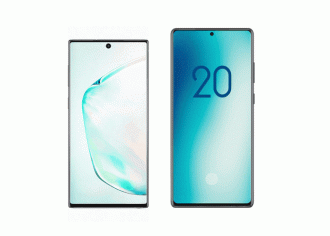 Galaxy Note 10 à esquerda e o Galaxy Note 20 a direita, segundo rumores, o novo smartphone terá 1cm a mais em altura que seu antecessor.