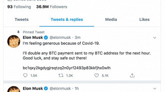 Conta de Elon Musk roubada. Fonte: Twitter