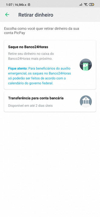 Opções que o PicPay oferece para você transferir seu dinheiro